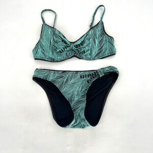 Vtg Betsey Johnson Swimsuit Womens M & L Blue Embellished 2 Piece Bikini‎